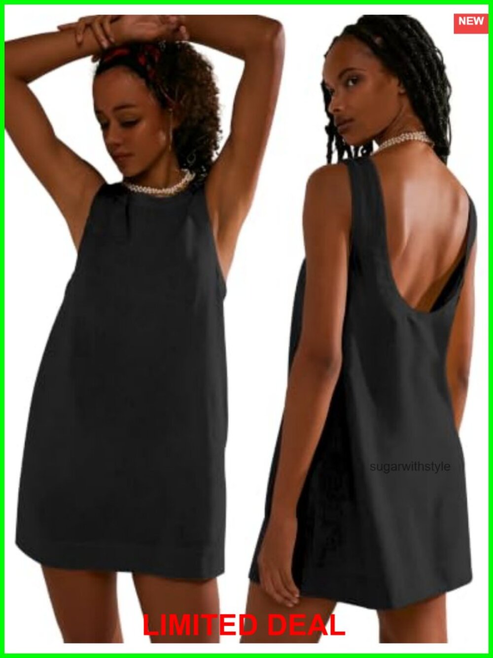 Womens Linen Mini Dress Sleeveless Boat Neck Low Back Vacation Tank Dress